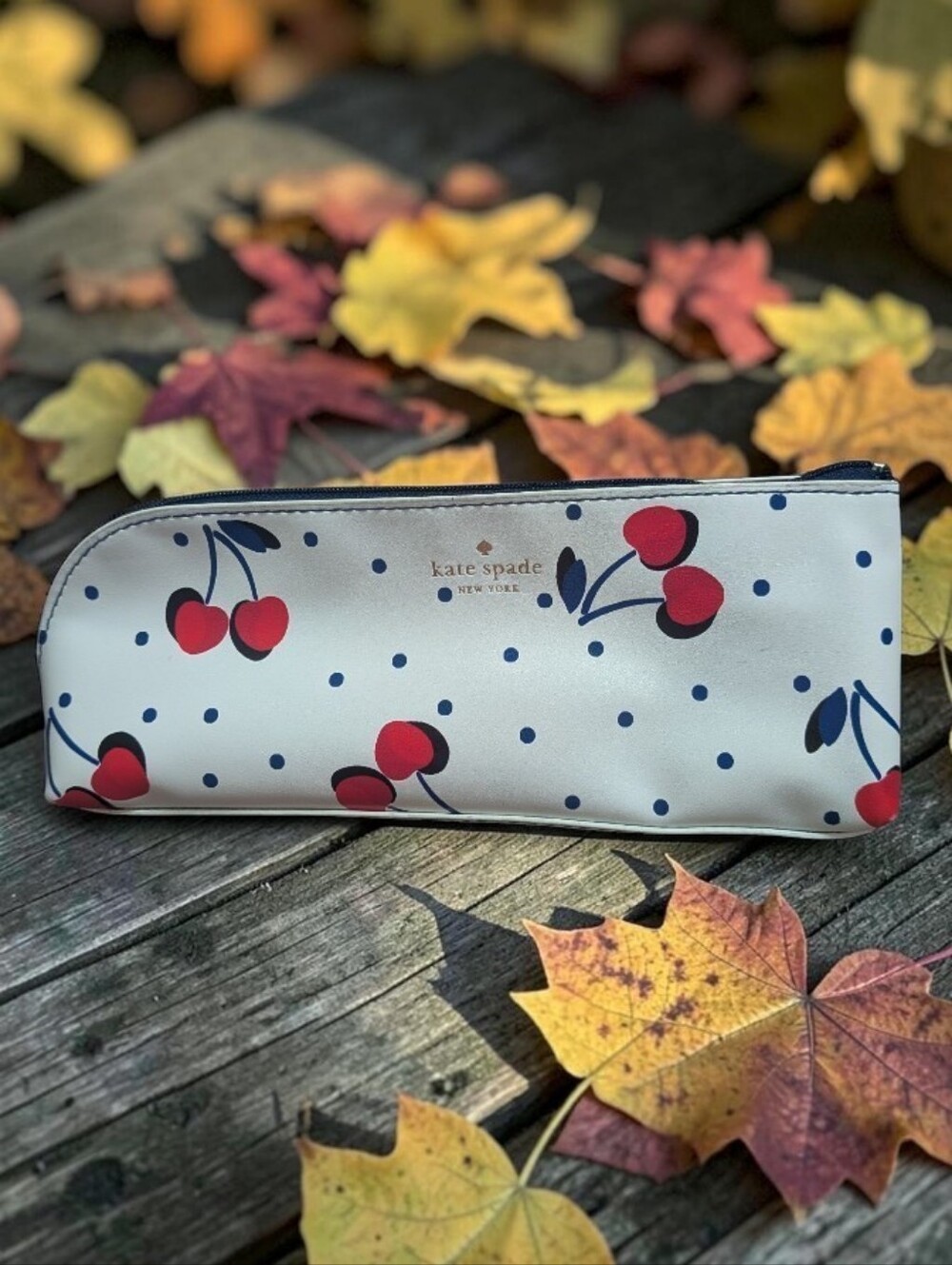 kate spade Kids Cherry Dot Pencil Case – White, Red, Navy